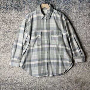 H&M Women’s Oversized Plaid Flannel Gray White Stripped Size Medium